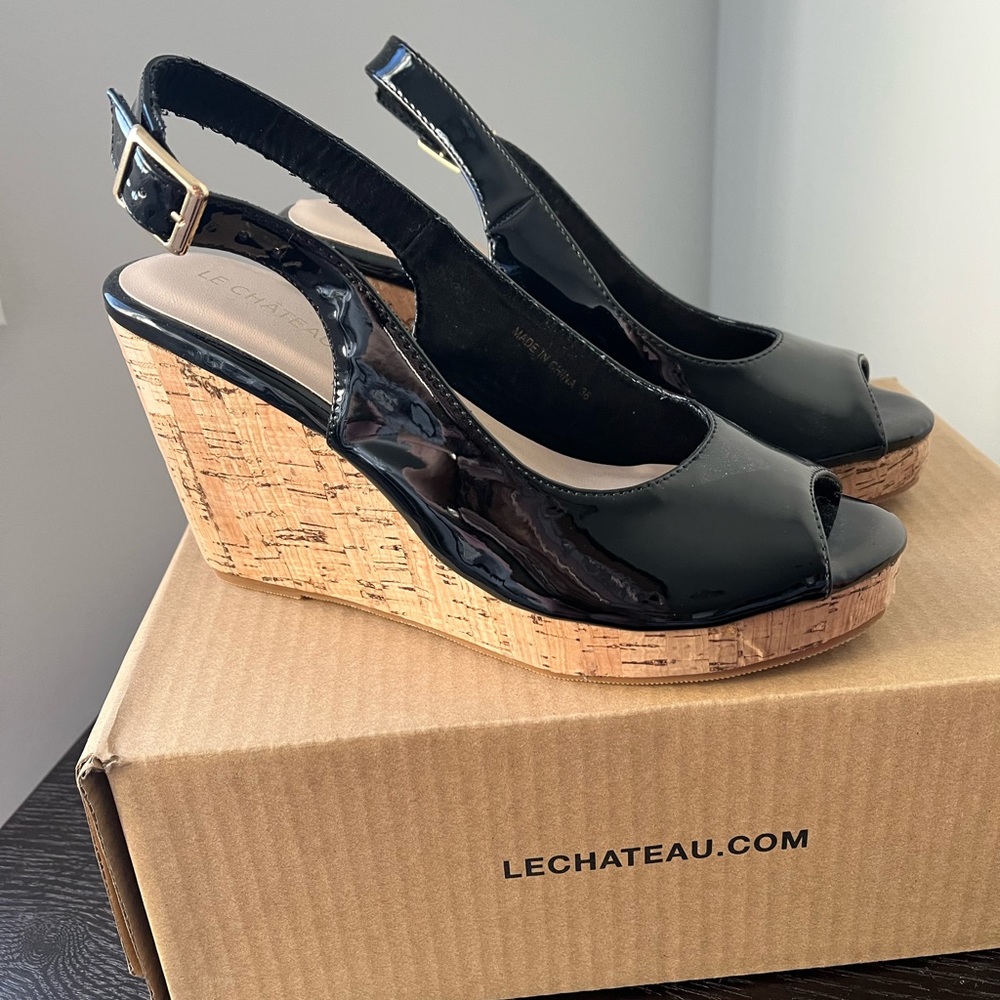Sling back wedge heels